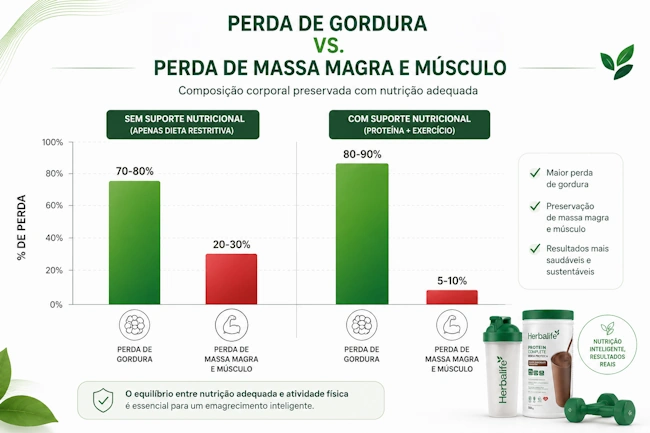 Gráfico comparativo mostrando a perda de gordura versus a perda de massa magra e músculo.