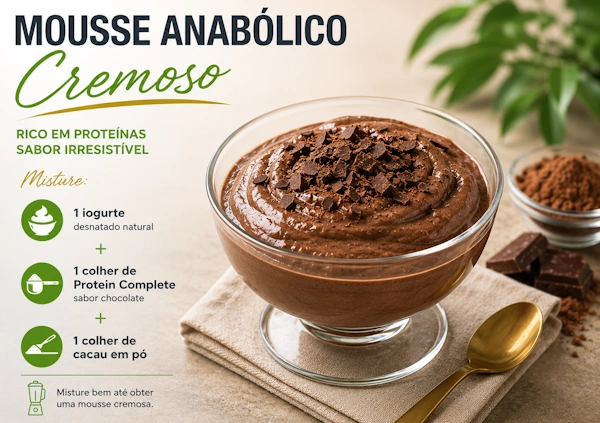 Mousse saudável de chocolate preparado com suplemento proteico em pó