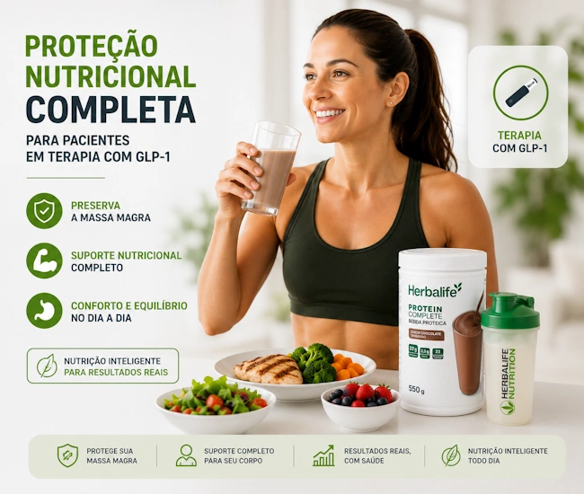 Pessoa satisfeita com a cintura mais fina e massa muscular preservada usando Protein Complete Herbalife
