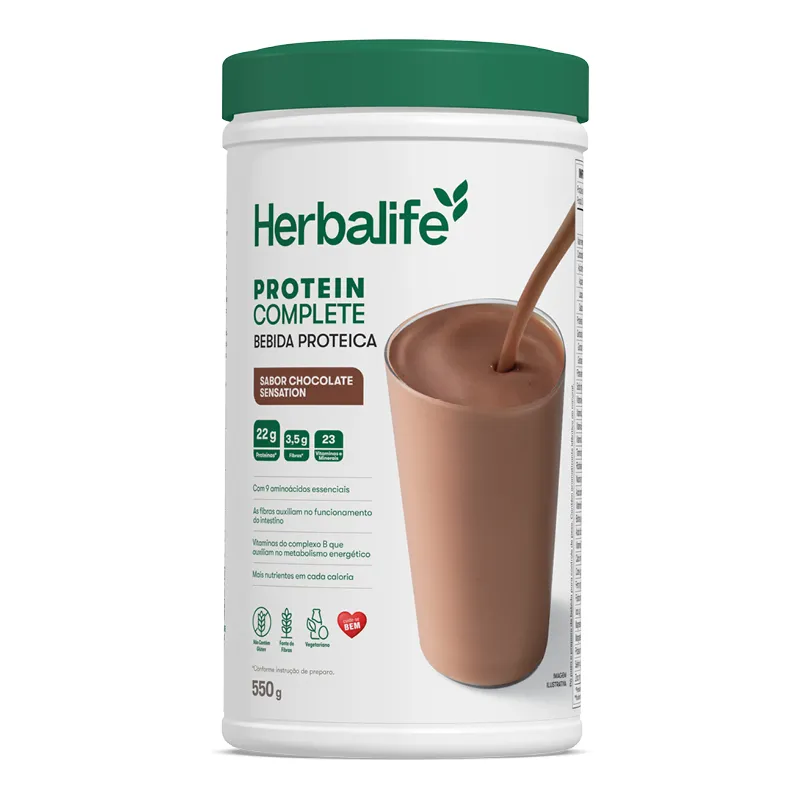Protein Complete Herbalife Chocolate 550g bebida proteica com 22g de proteína e 23 vitaminas