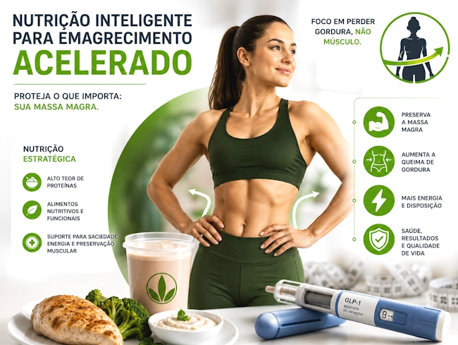 Aplicação de caneta de GLP-1 para emagrecimento e uso complementar de whey proteína Herbalife